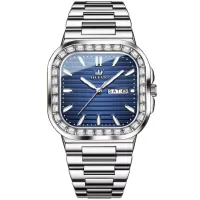 OLEVS 9966 New Diamond Quartz Watch For Men Square Dial Dual Calendar Man Wristwatches Stainless Steel Waterproof Hand Clock